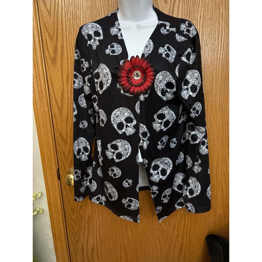 Sugar skull white on black cardigan